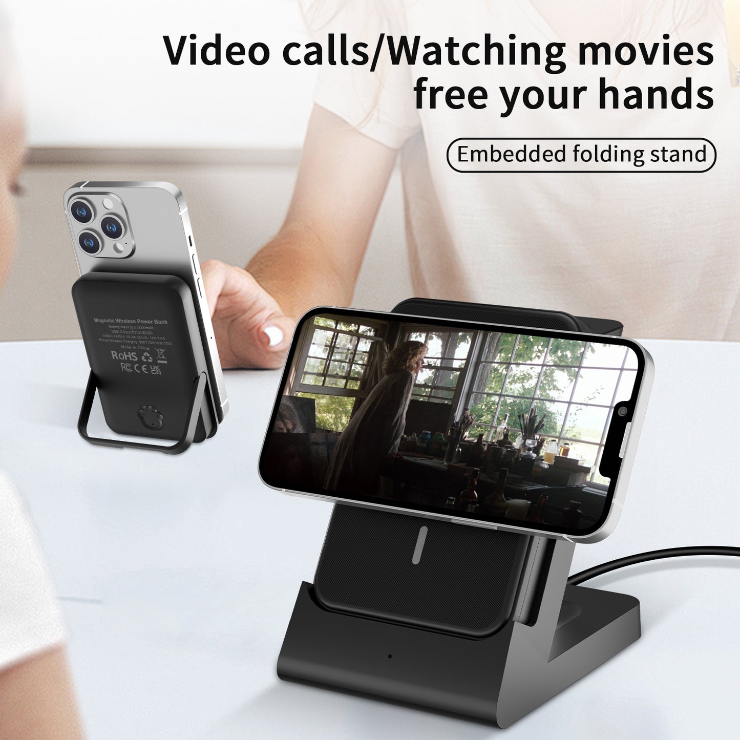 The 3-in-1 Wireless Charging Station quickly charges iPhone, Apple Watch, and AirPods. Compact, efficient, and perfect for home or office.