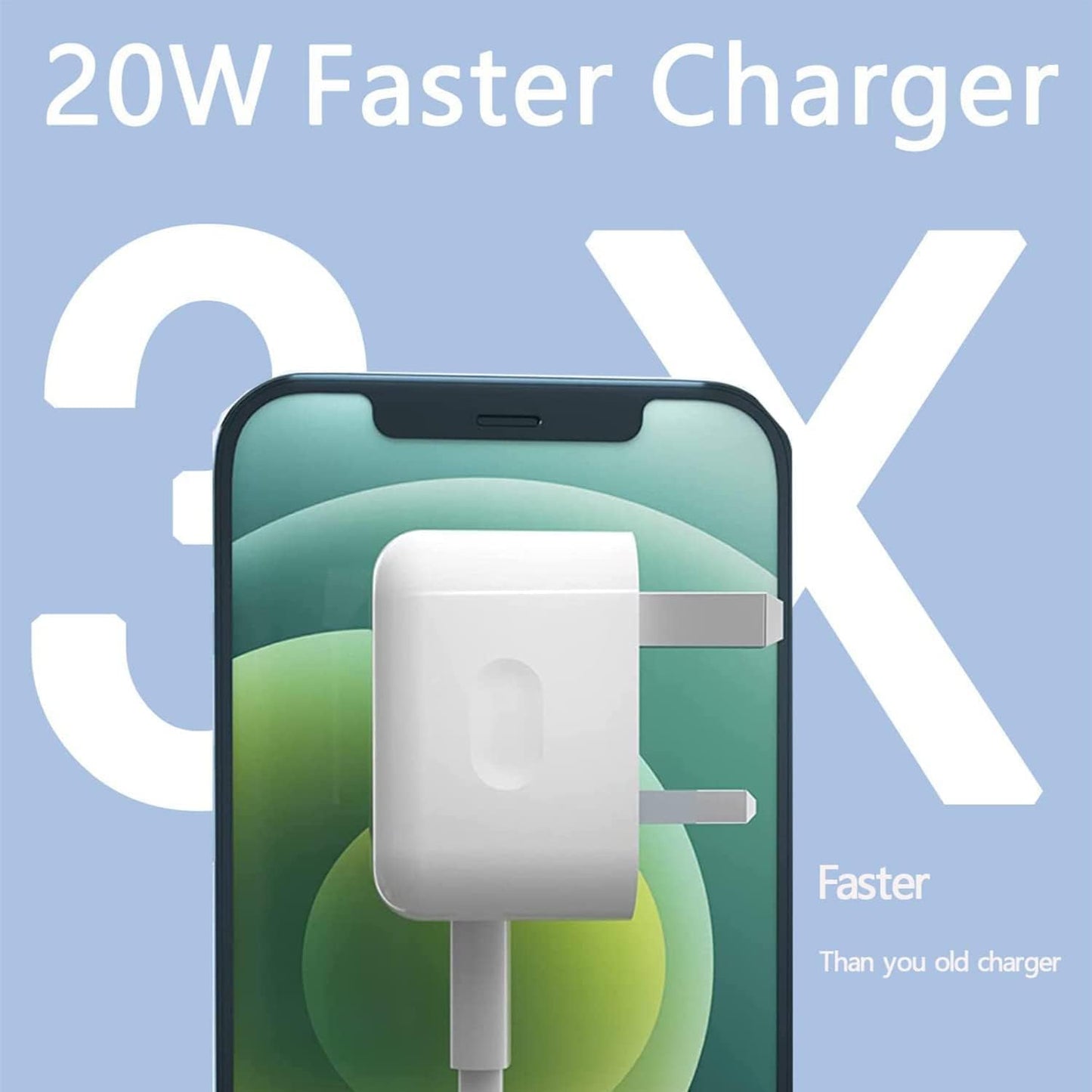 20W PD Fast Charger for iPhone 13/14 – UK Folding Plug, USB-C Cable, Quick Charging for iPhone & USB-C Devices, Compact & Portable