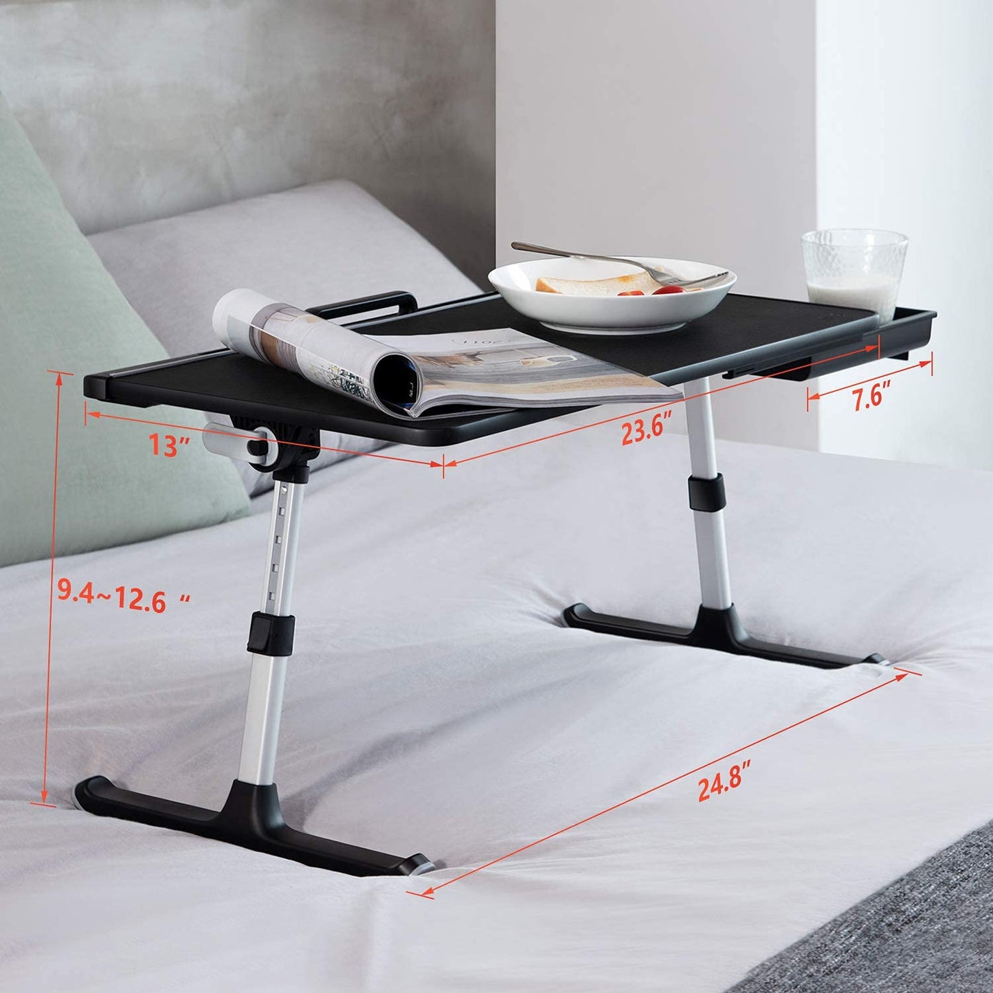 SAIJI Laptop Bed Tray Desk, Adjustable Laptop Stand for Bed, Foldable Laptop Table with Storage Drawer for Eating, Working, Writing, Gaming, Drawing (Gray, X-Large&Black,Large)