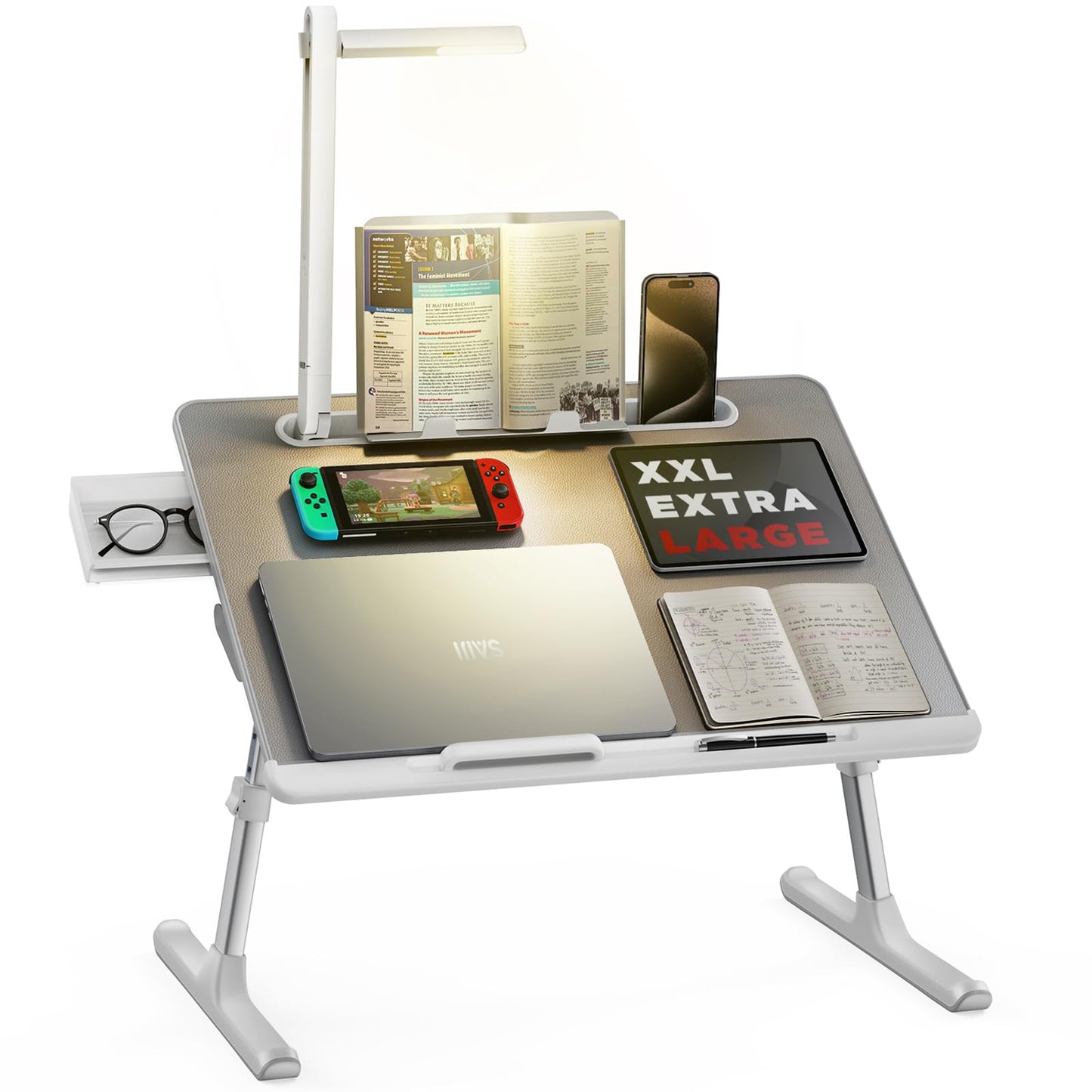 SAIJI Breathable Lap Desk for Laptop + Laptop Bed Tray Desk with LED Desk Light
