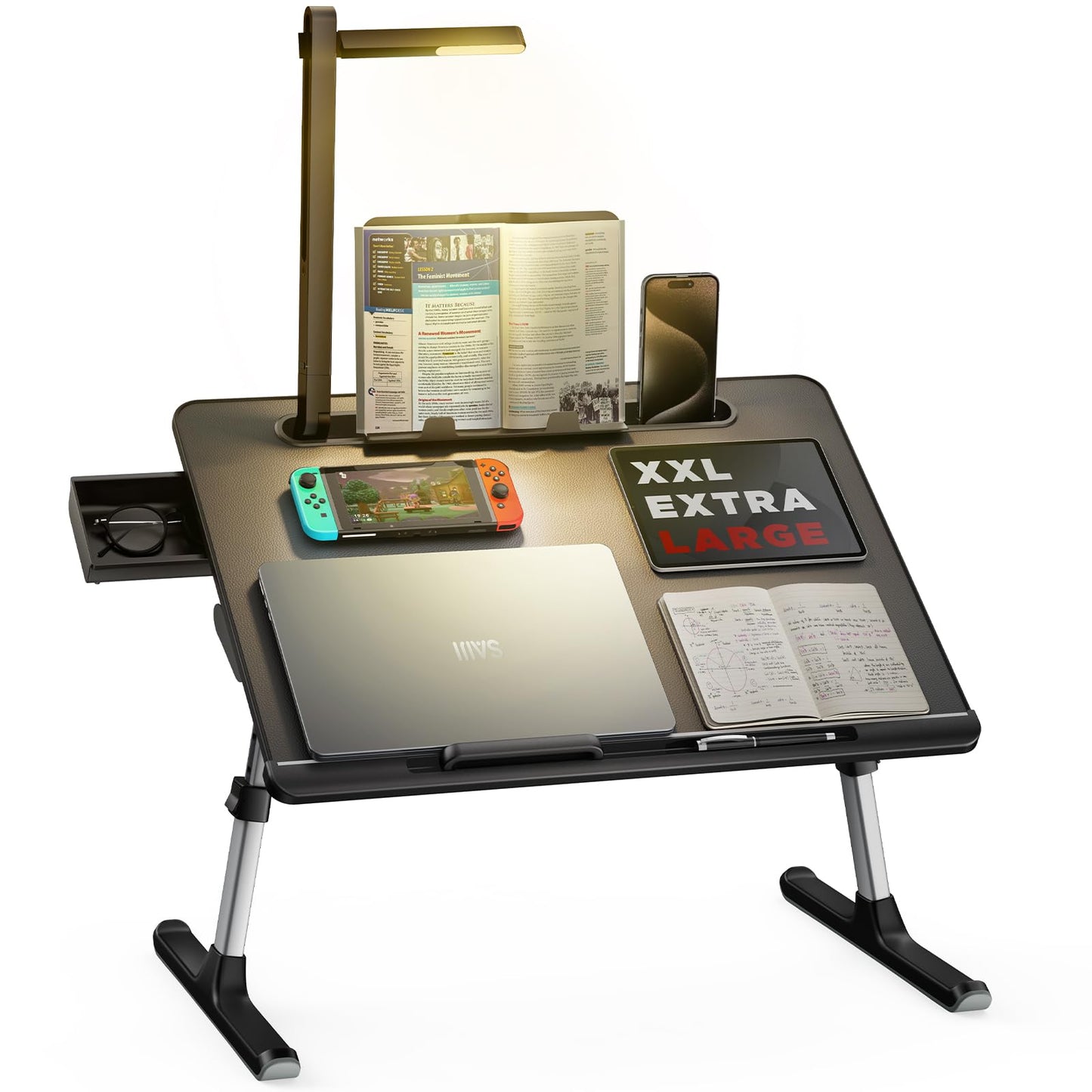 SAIJI Breathable Lap Desk for Laptop + Laptop Bed Tray Desk with LED