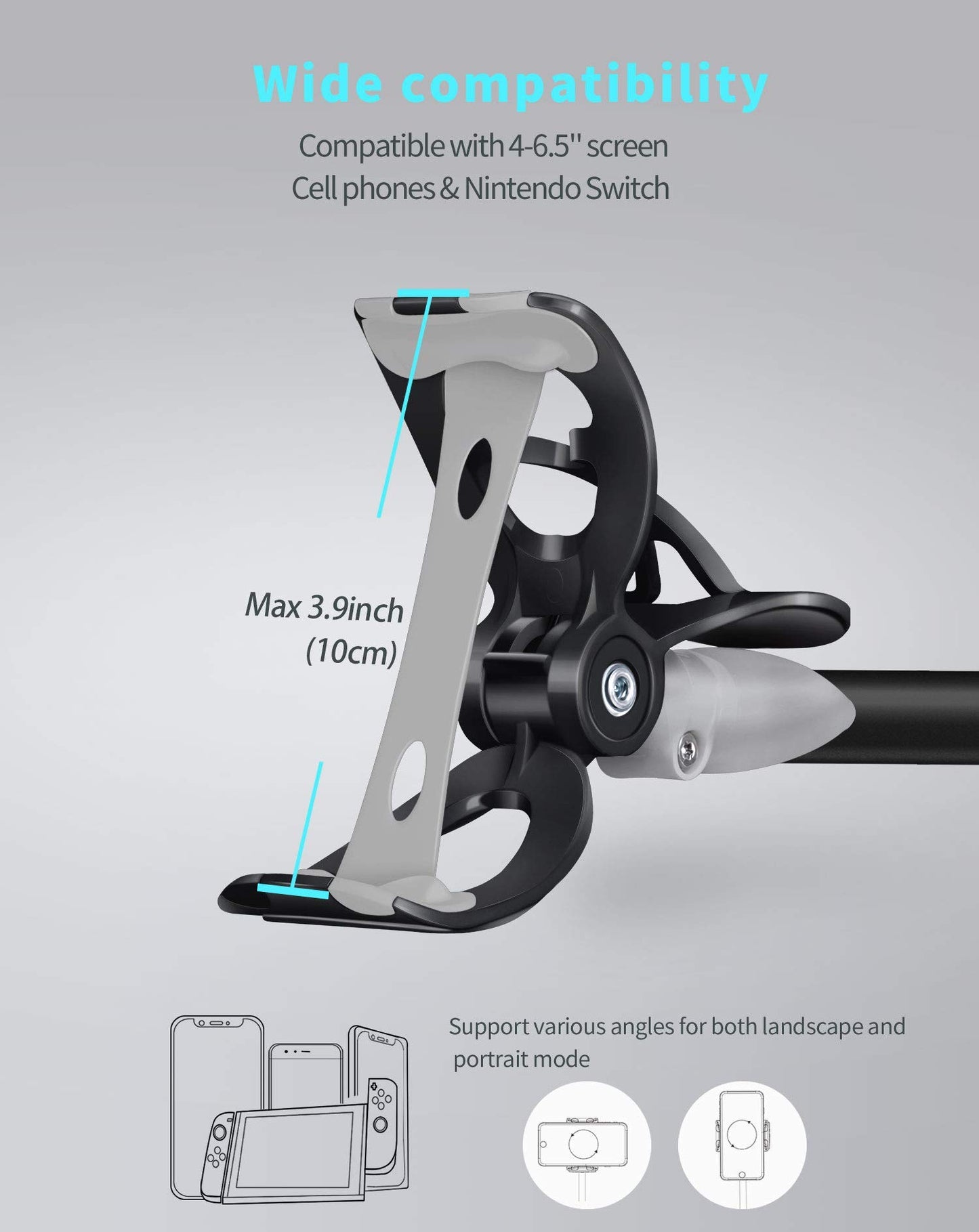 SAIJI Laptop Bed Tray Desk, Adjustable Laptop Stand for Bed,Foldable Laptop Table(Gray, X-Large) Gooseneck Cell Phone HolderClamp Universal Lazy Mount Clip (Black)