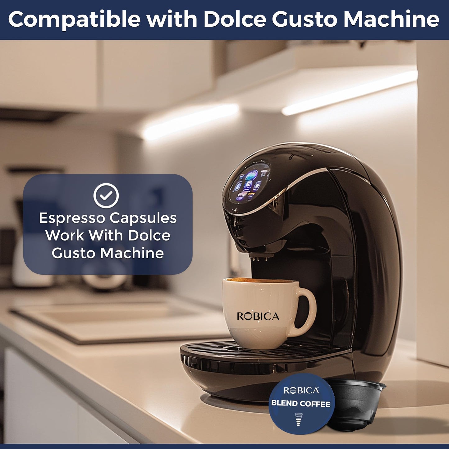 Robica Blend Coffee Capsules - 100% Arabica Coffee Beans Medium Roast, Single-Serve Coffee Capsules, Compatible with Nescafe Dolci Gusto Machines, 10 Aluminum Capsules