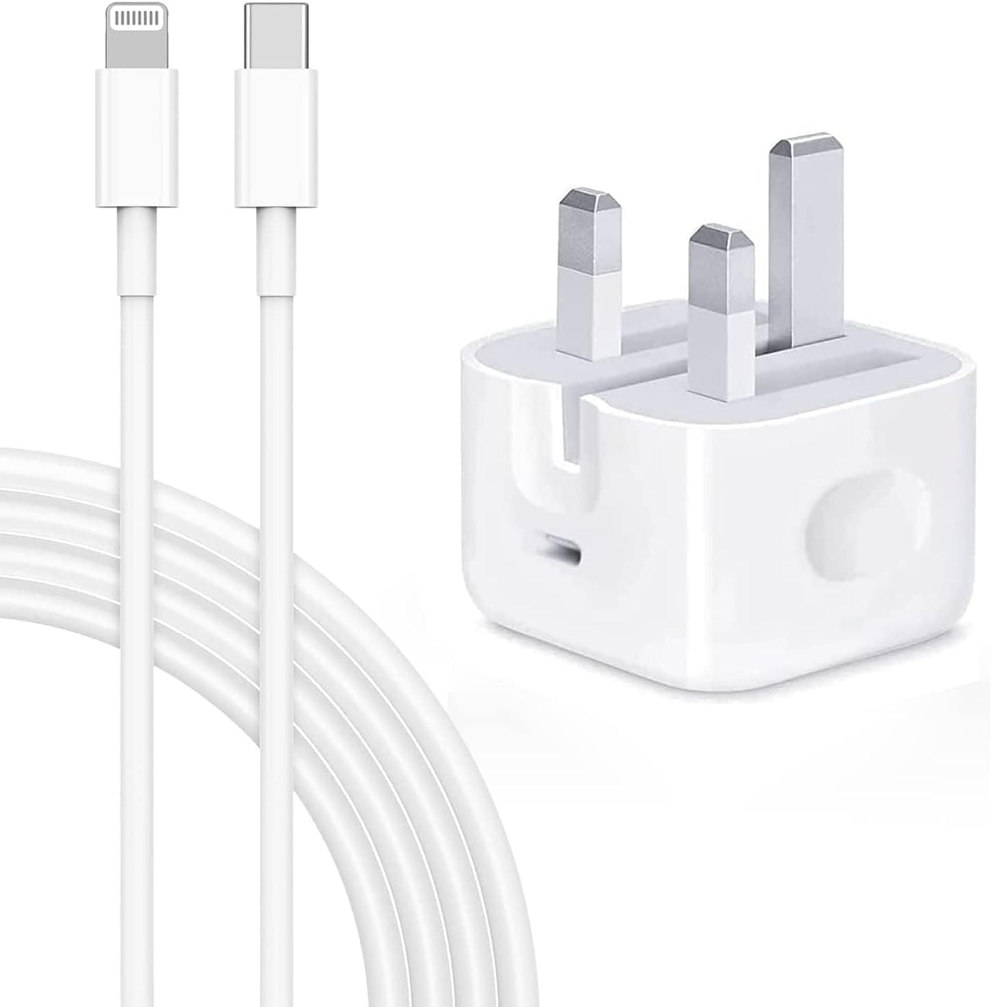 20W PD Fast Charger for iPhone 13/14 – UK Folding Plug, USB-C Cable, Quick Charging for iPhone & USB-C Devices, Compact & Portable