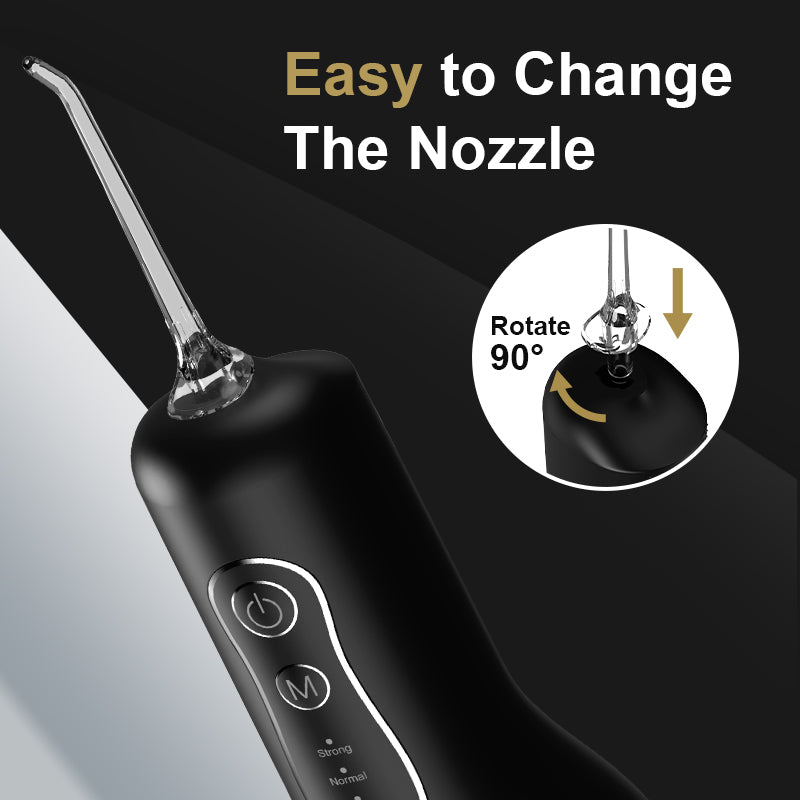 Portable Cordless Water Flosser – 240ml capacity, rechargeable with 4 modes and 4 jet tips. IPX7 waterproof for effective, convenient, and portable oral care at home or while traveling.