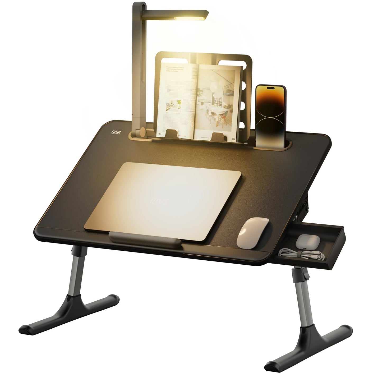 SAIJI Breathable Lap Desk for Laptop + Laptop Table with LED