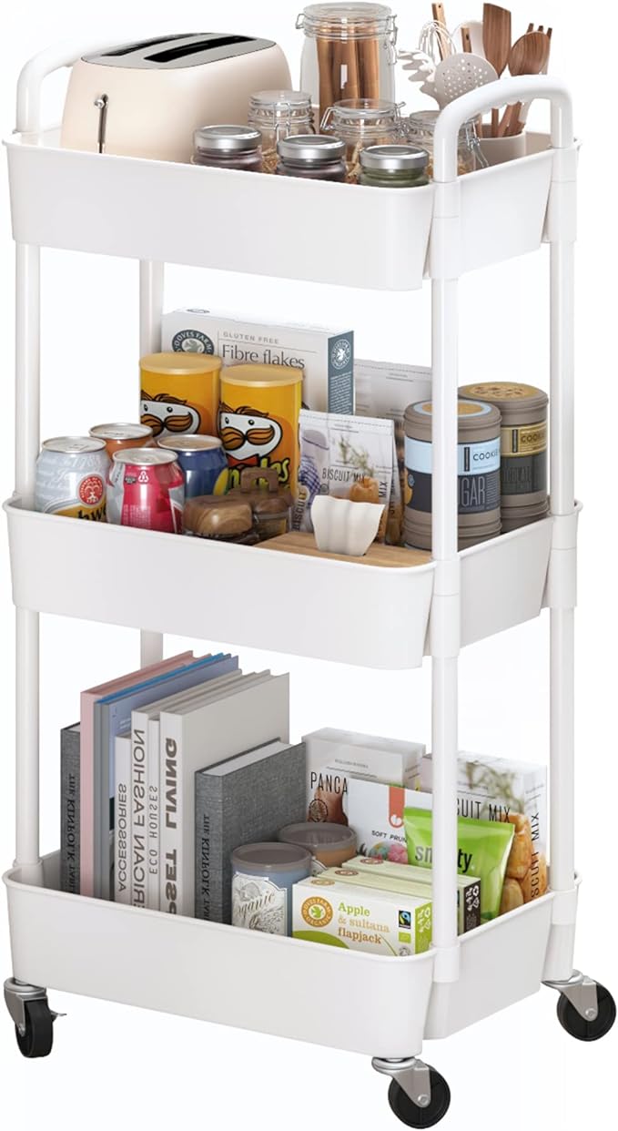 Round Tube Carbon Steel Rack with 3 Layers + Hanging Barrel, White – Durable and modern design for organized storage of clothes and accessories.