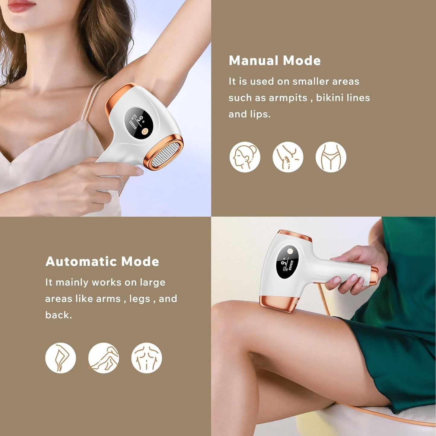 Laser Hair Removal Device for Women & Men – 3-in-1 IPL, 999,900+ flashes, 9 energy levels, painless, at-home use.