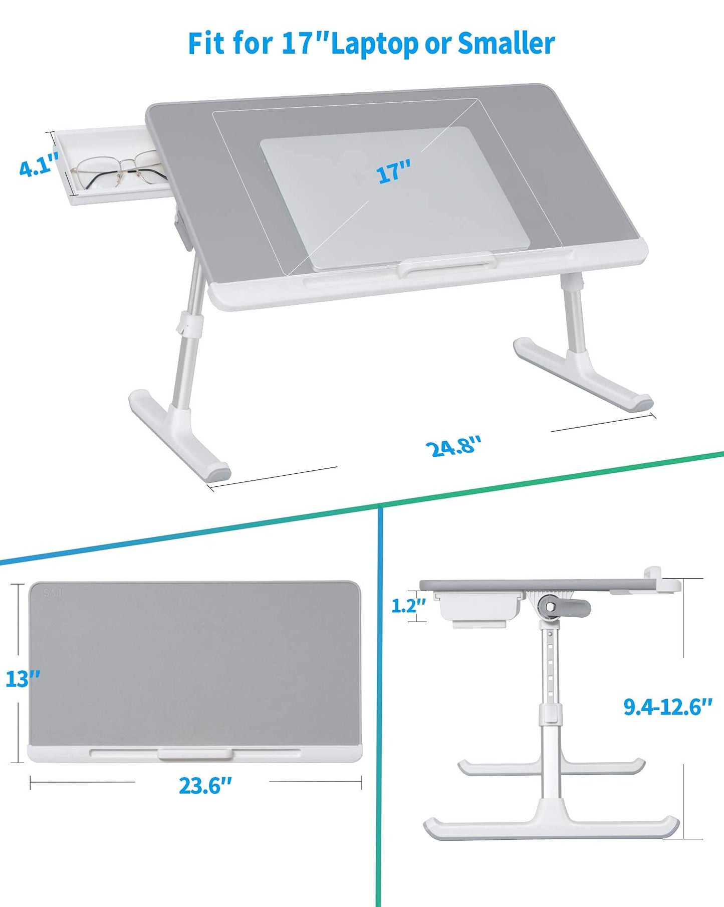 SAIJI Laptop Bed Tray Desk, Adjustable Laptop Stand for Bed,Foldable Laptop Table(Gray, Large)&Tablet Ipad Stand Holder, SAIJI Adjustable Phone Stand(Black)