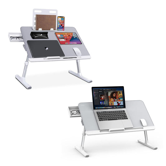SAIJI Laptop Bed Tray Desk, Adjustable Laptop Stand for Bed, Foldable Laptop Table with Storage Drawer for Eating, Working, Writing, Gaming, Drawing (Gray, X-Large&Large)