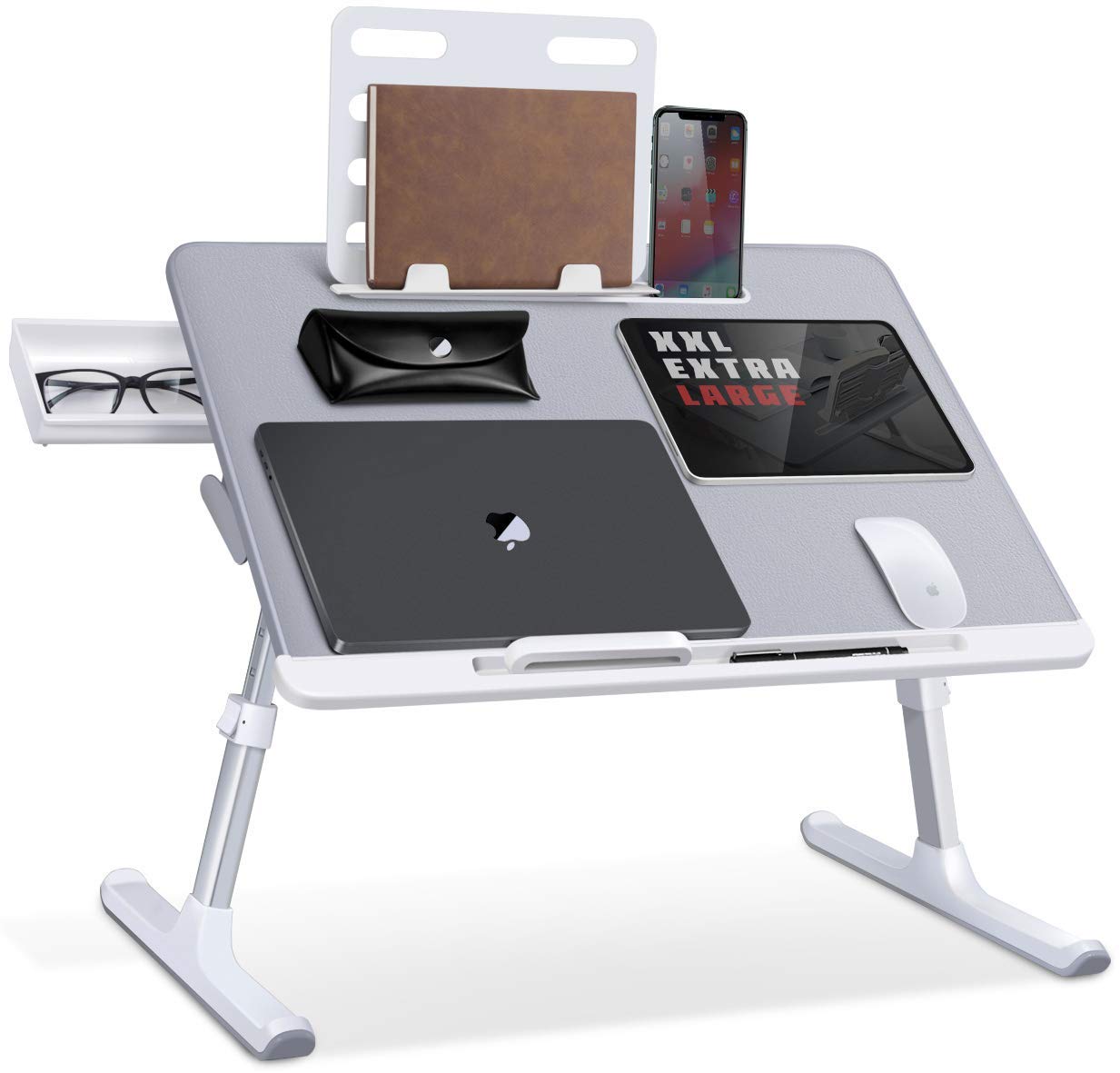 SAIJI Laptop Bed Tray Desk, Adjustable Laptop Stand for Bed,Foldable Laptop Table(Gray, X-Large)&Tablet Ipad Stand Holder, Adjustable Phone Stand(Black)