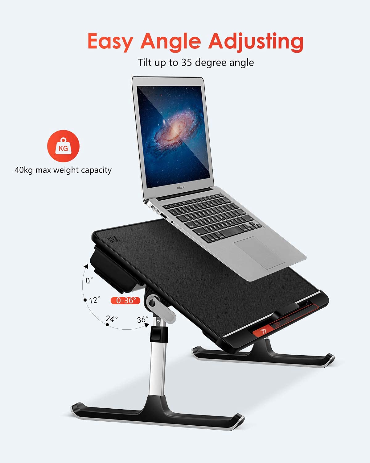 SAIJI Laptop Bed Tray Desk, Adjustable PVC Leather Desktop Lap Desk, Portable Laptop Table Stand with Storage Drawer, Foldable Laptop Tray for Sofa Couch Floor (Large, Gray&Black)