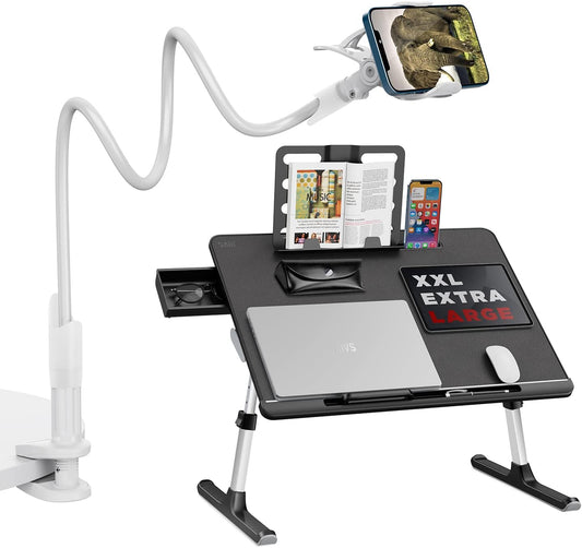 SAIJI Laptop Bed Tray Table+Gooseneck Phone Stand for Bed