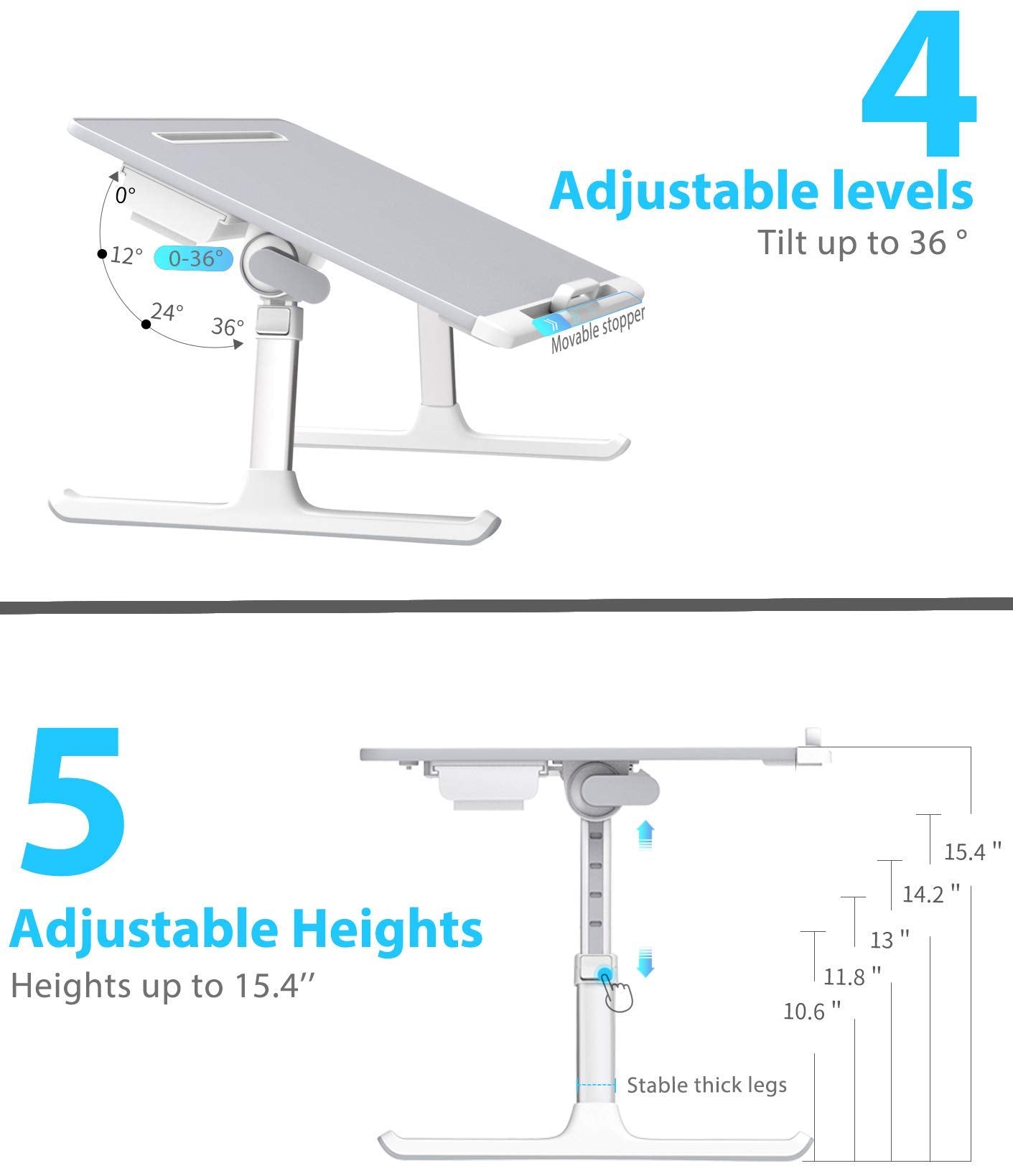 SAIJI Laptop Bed Tray Desk, Adjustable Laptop Stand for Bed,Foldable Laptop Table(Gray, X-Large)&Tablet Ipad Stand Holder, Adjustable Phone Stand(Black)