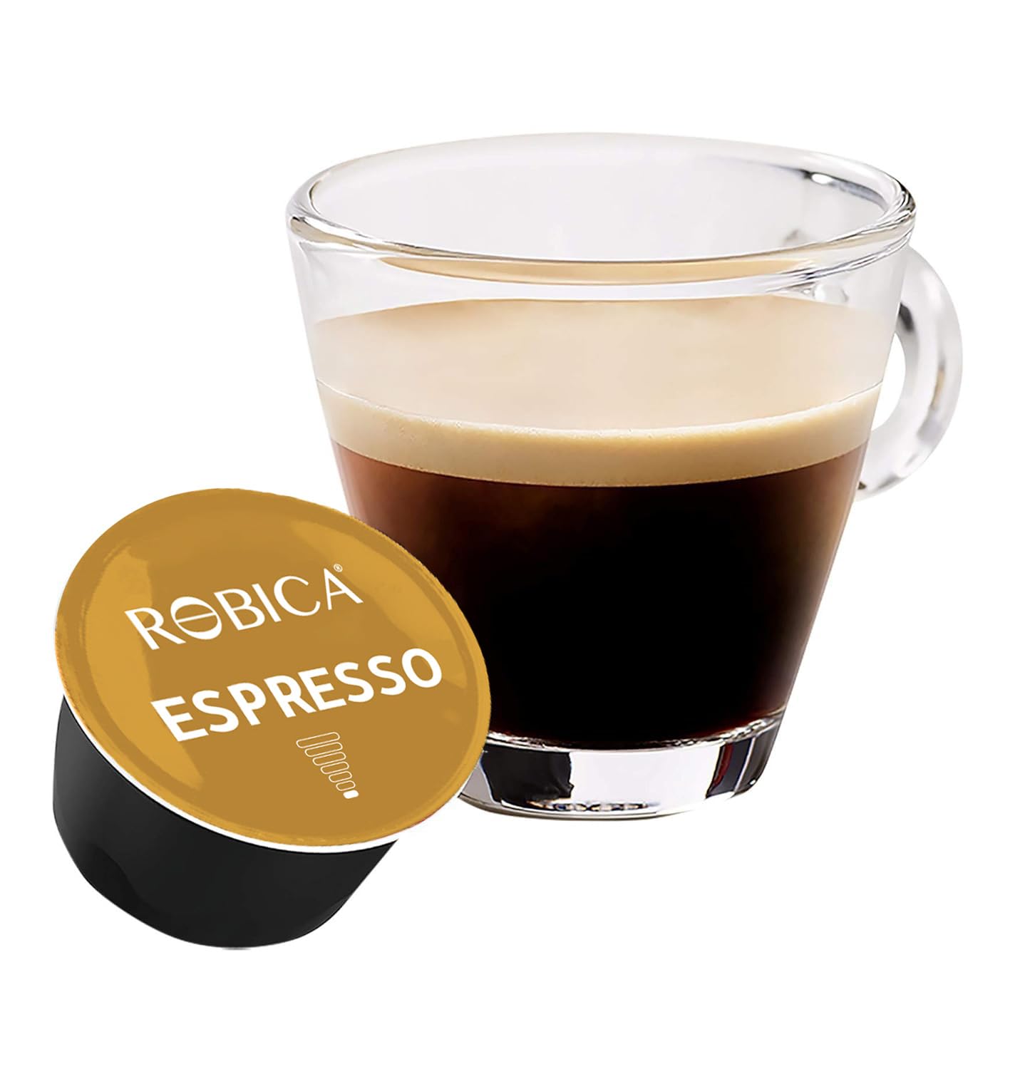 Robica Dolce Espresso Coffee Capsules, 100% Arabica Whole Coffee Beans, Medium Roasted, Espresso Coffee Pods Compatible with Dolce Gusto Machine, 10 Capsules