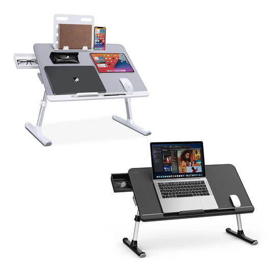 SAIJI Laptop Bed Tray Desk, Adjustable Laptop Stand for Bed, Foldable Laptop Table with Storage Drawer for Eating, Working, Writing, Gaming, Drawing (Gray, X-Large&Black,Large)