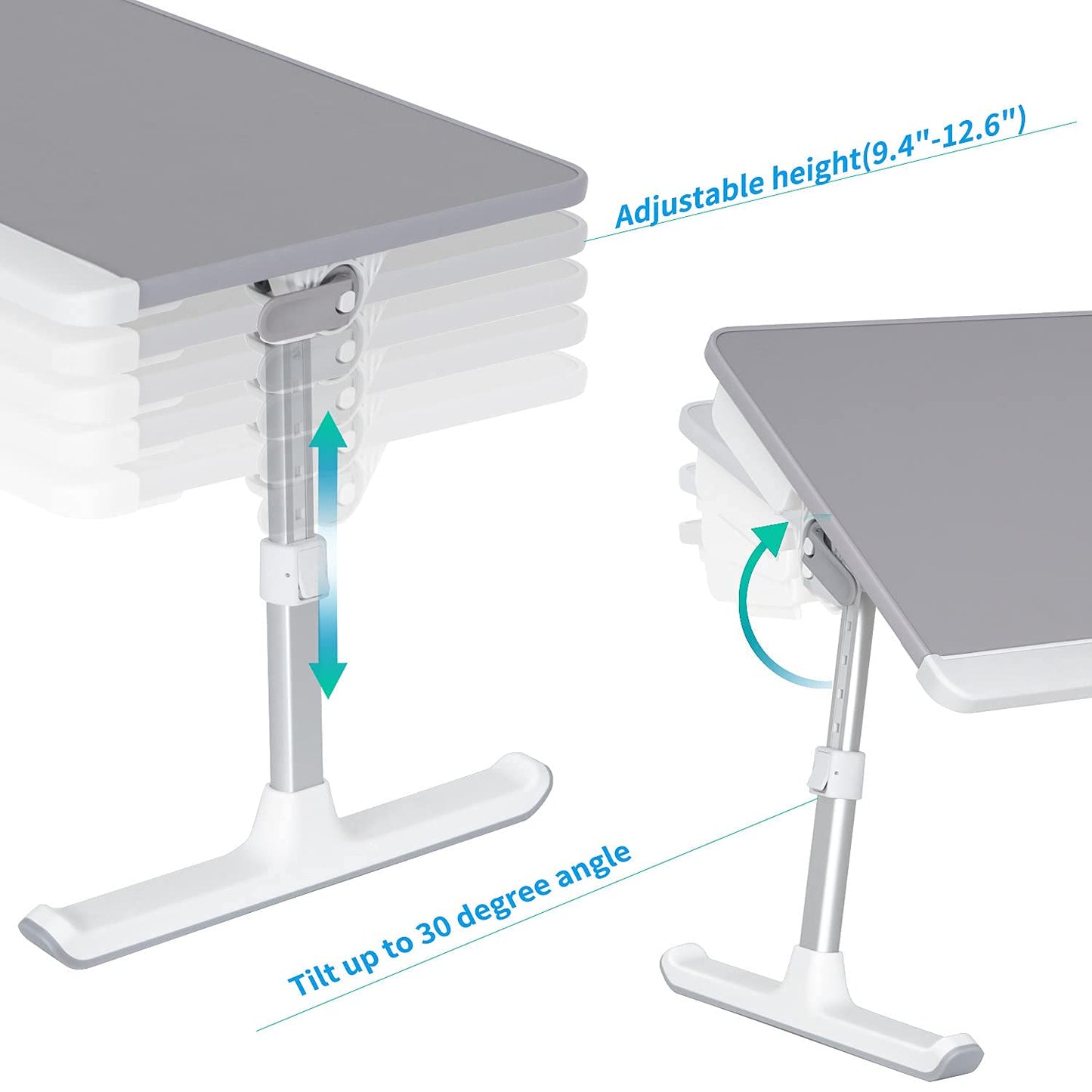 SAIJI Laptop Bed Tray Desk, Adjustable Laptop Stand for Bed,Foldable Laptop Table(Gray, Large)&Tablet Ipad Stand Holder, SAIJI Adjustable Phone Stand(Sliver)
