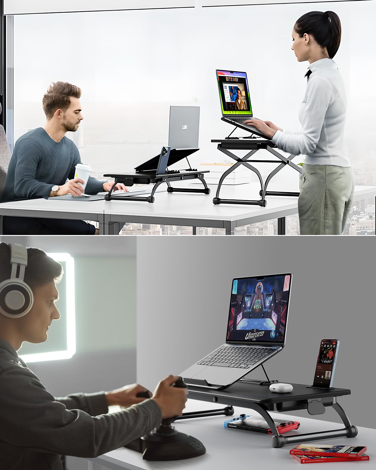SAIJI Standing Desk Converter - 23” Height Adjustable Sit-to Stand-Up Desk Workstation for Laptop Desk Riser