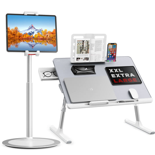 Laptop Bed Tray Desk, SAIJI Adjustable Laptop Stand for Bed,Foldable Laptop Table(Gray, X-Large)&Tablet Ipad Stand Holder, SAIJI Adjustable Phone Stand(Sliver)