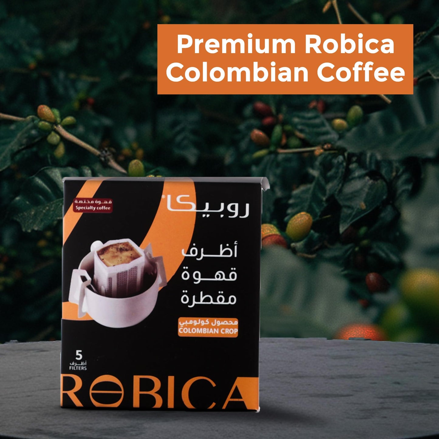 Robica Colombian Drip Coffee Pouches Made from Arabica Coffee Beans, Portable & Easy to Brew Hanging Ear Single Serve Pour Over Coffee Packets, Camping Coffee for Travel & Work, 5 Coffee Bags