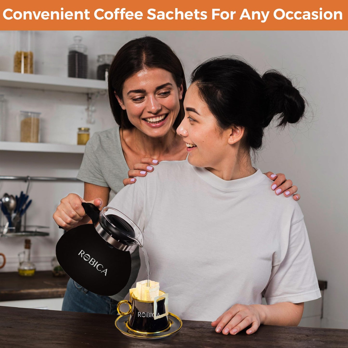 Robica Colombian Drip Coffee Pouches Made from Arabica Coffee Beans, Portable & Easy to Brew Hanging Ear Single Serve Pour Over Coffee Packets, Camping Coffee for Travel & Work, 5 Coffee Bags