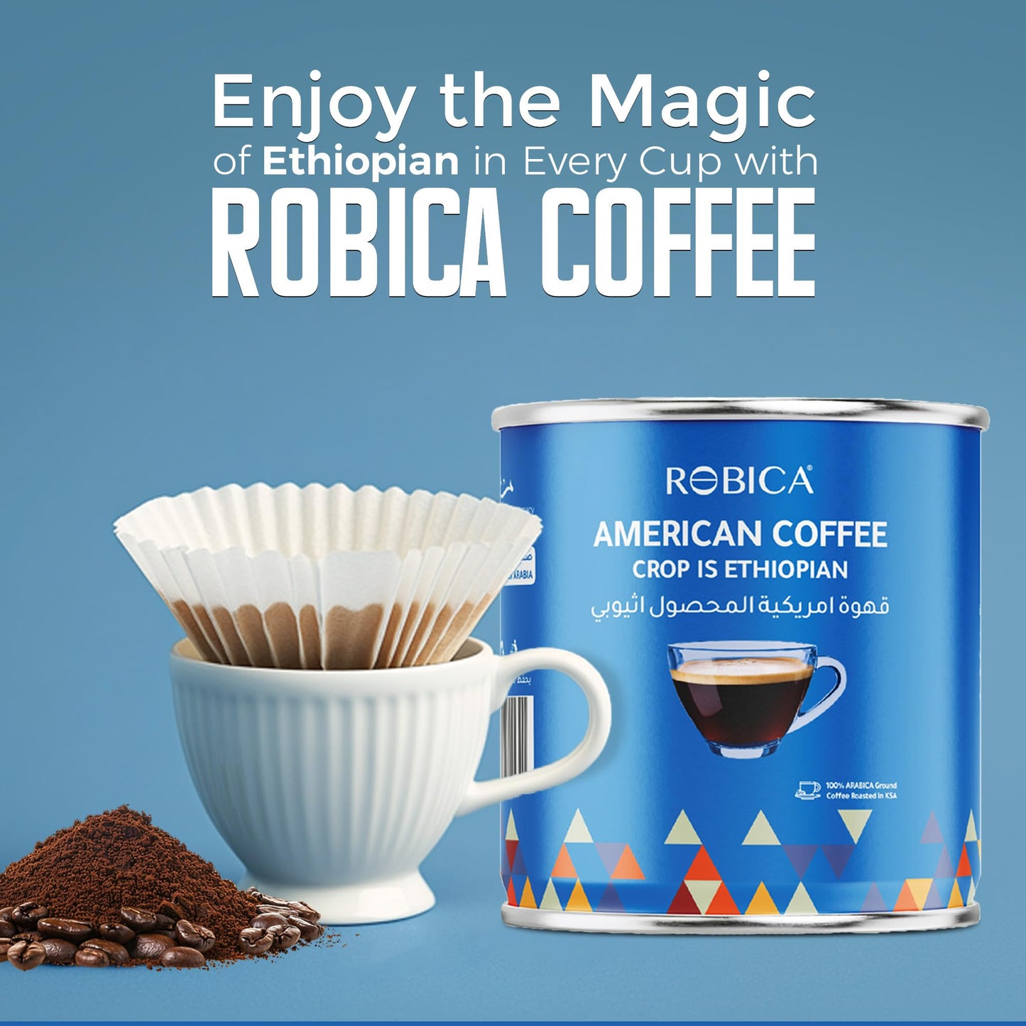 Robica Ethiopian Coffee 250g - 100% Arabica Ground Coffee, American Coffee Crop from Ethiopia, Single Sourced Yirgacheffe Coffee Beans, Medium Roasted