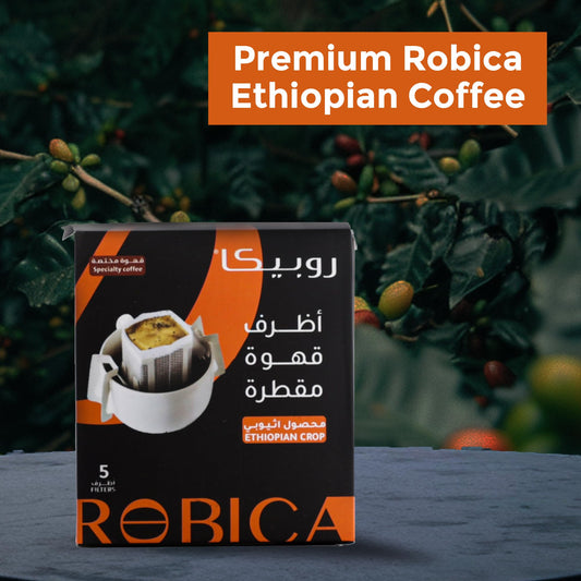 Robica Ethiopian Hand Drip Coffee Bags - Single Serve Portable and Convenient Pre-filled Medium Roast African Coffee for Travelling, Camping and Office, 5 Sachets