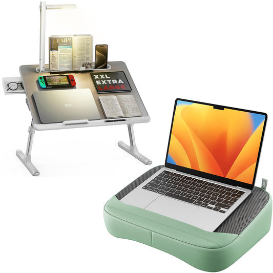 SAIJI Breathable Lap Desk for Laptop + Laptop Bed Tray Desk with LED Desk Light