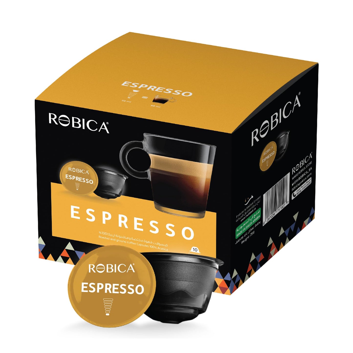Robica Dolce Espresso Coffee Capsules, 100% Arabica Whole Coffee Beans, Medium Roasted, Espresso Coffee Pods Compatible with Dolce Gusto Machine, 10 Capsules