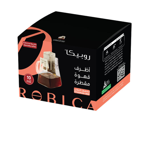 Robica Ethiopian Drip Coffee Bags, Medium Roast Single Origin Yirgacheffe Pour Over Coffee for Traveling and Office, 10 Sachets