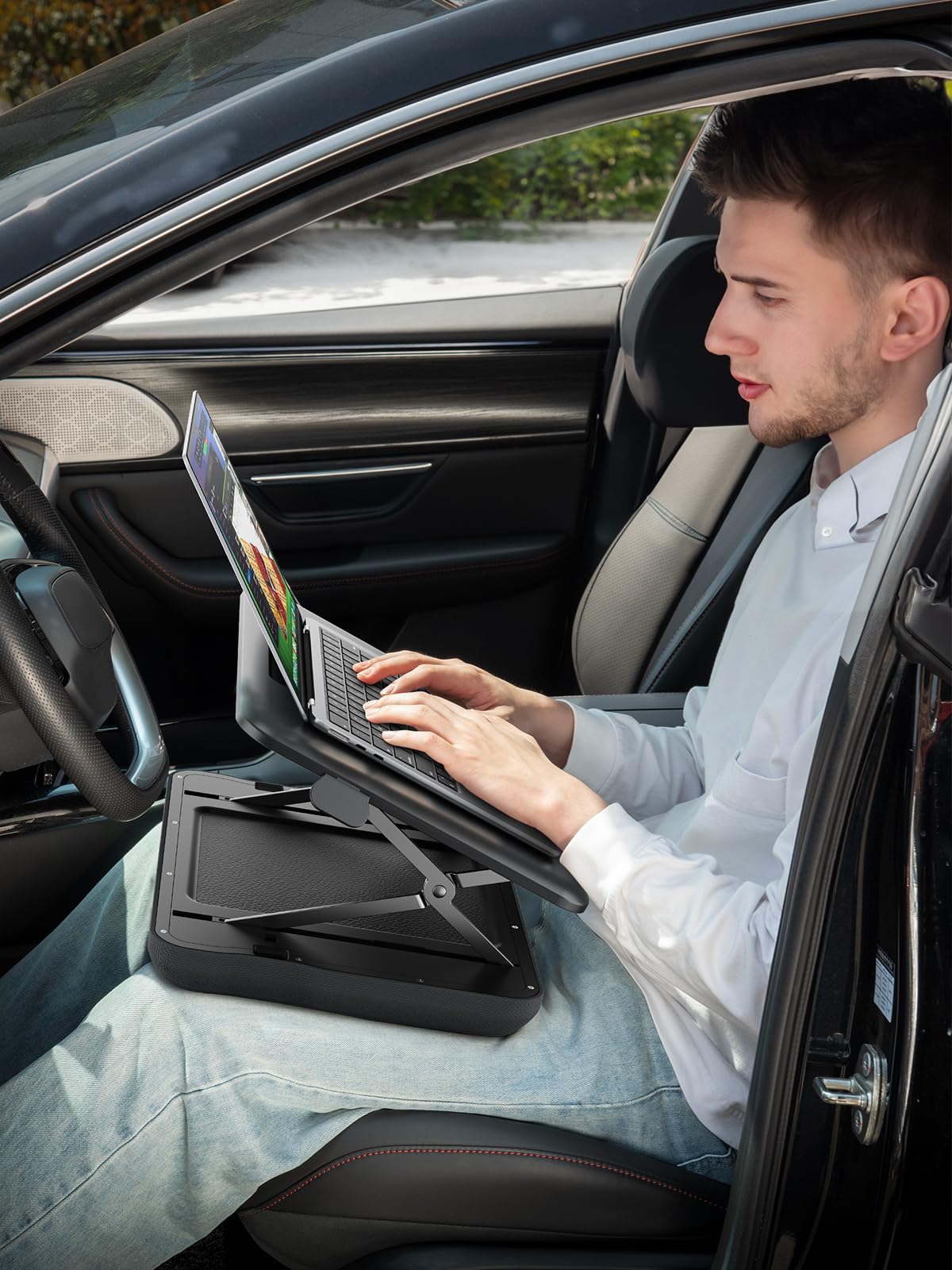 SAIJI Adjustable Lap Stand for Bed, Portable Laptop Lap Desk, Lap Desk with Cushion for Car Sofa Couch or Bed, Laptop Stand for Lap Up to 15.6 Inch Laptops（Black）