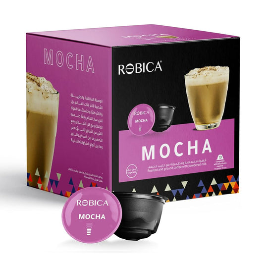Robica Dolce Mocha Coffee Capsules, 100% Arabica Organic Ground Coffee, Single Serve Medium Roasted Coffee Pods Compatible with Dolce Gusto Machine for Brewing, 10 Capsules