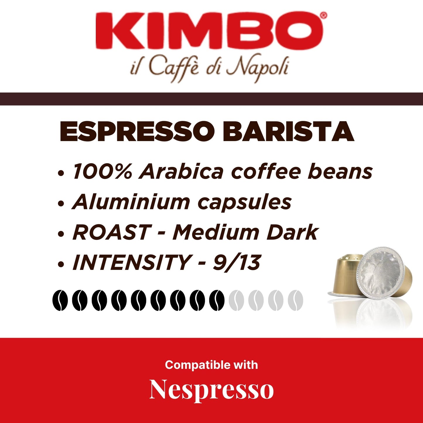 KIMBO 100% Arabica Coffee espresso BARISTA capsules -Nespresso Compatible- 10 capsules - Italy