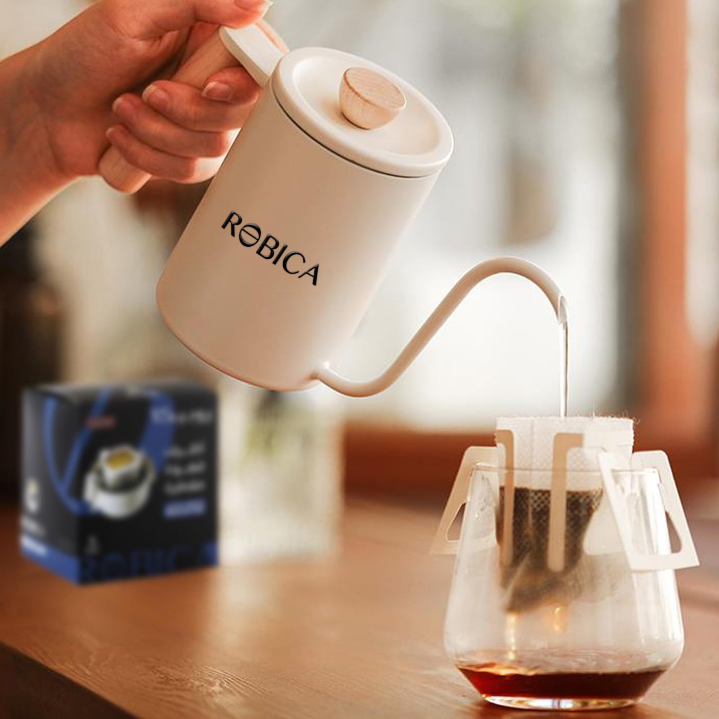 Robica Brazilian Drip Coffee Bags - Premium Arabica Ground Coffee - Single Serve Pour Over Coffee Pouches, Portable and Easy to Use Hand Drip Coffee for Camping, Travelling and Office, 5 Sachets