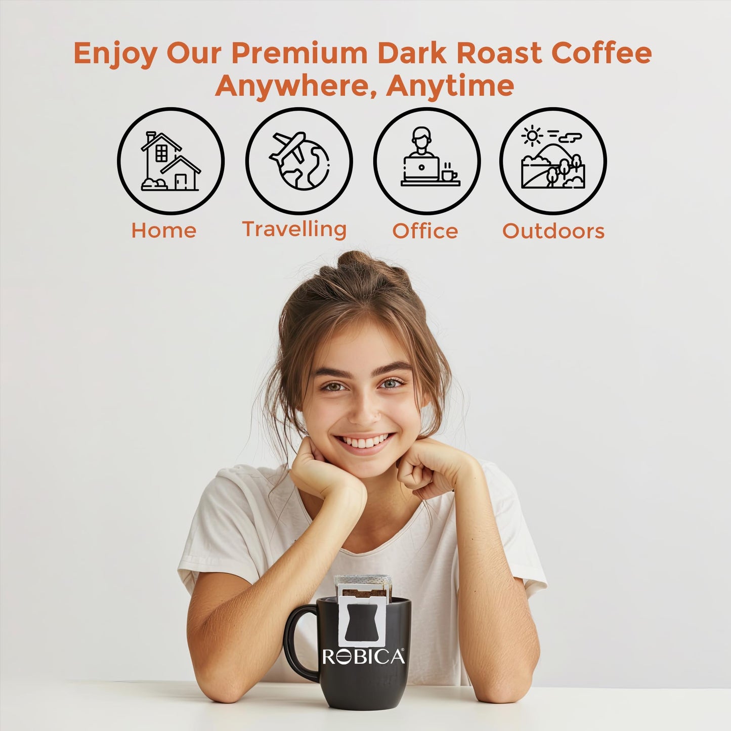 Robica Ethiopian Drip Coffee Bags, Medium Roast Single Origin Yirgacheffe Pour Over Coffee for Traveling and Office, 10 Sachets