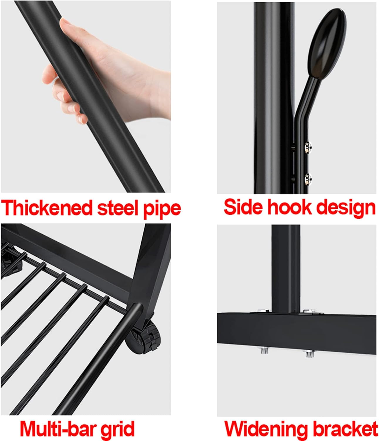 Wrought Iron Floor-Standing Clothes Rack with Wheels – Double Shelf Drying Stand for Household, Dormitory, or Bedroom
