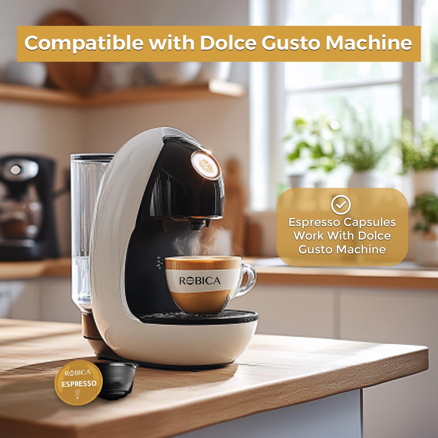 Robica Dolce Espresso Coffee Capsules, 100% Arabica Whole Coffee Beans, Medium Roasted, Espresso Coffee Pods Compatible with Dolce Gusto Machine, 10 Capsules