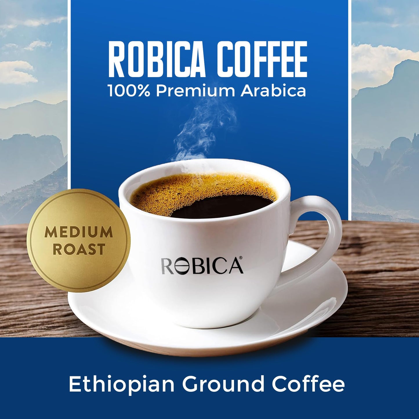 Robica Ethiopian Coffee 250g - 100% Arabica Ground Coffee, American Coffee Crop from Ethiopia, Single Sourced Yirgacheffe Coffee Beans, Medium Roasted