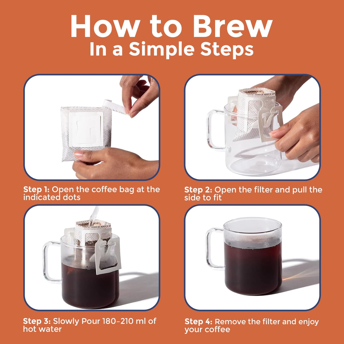 Robica Ethiopian Hand Drip Coffee Bags - Single Serve Portable and Convenient Pre-filled Medium Roast African Coffee for Travelling, Camping and Office, 5 Sachets