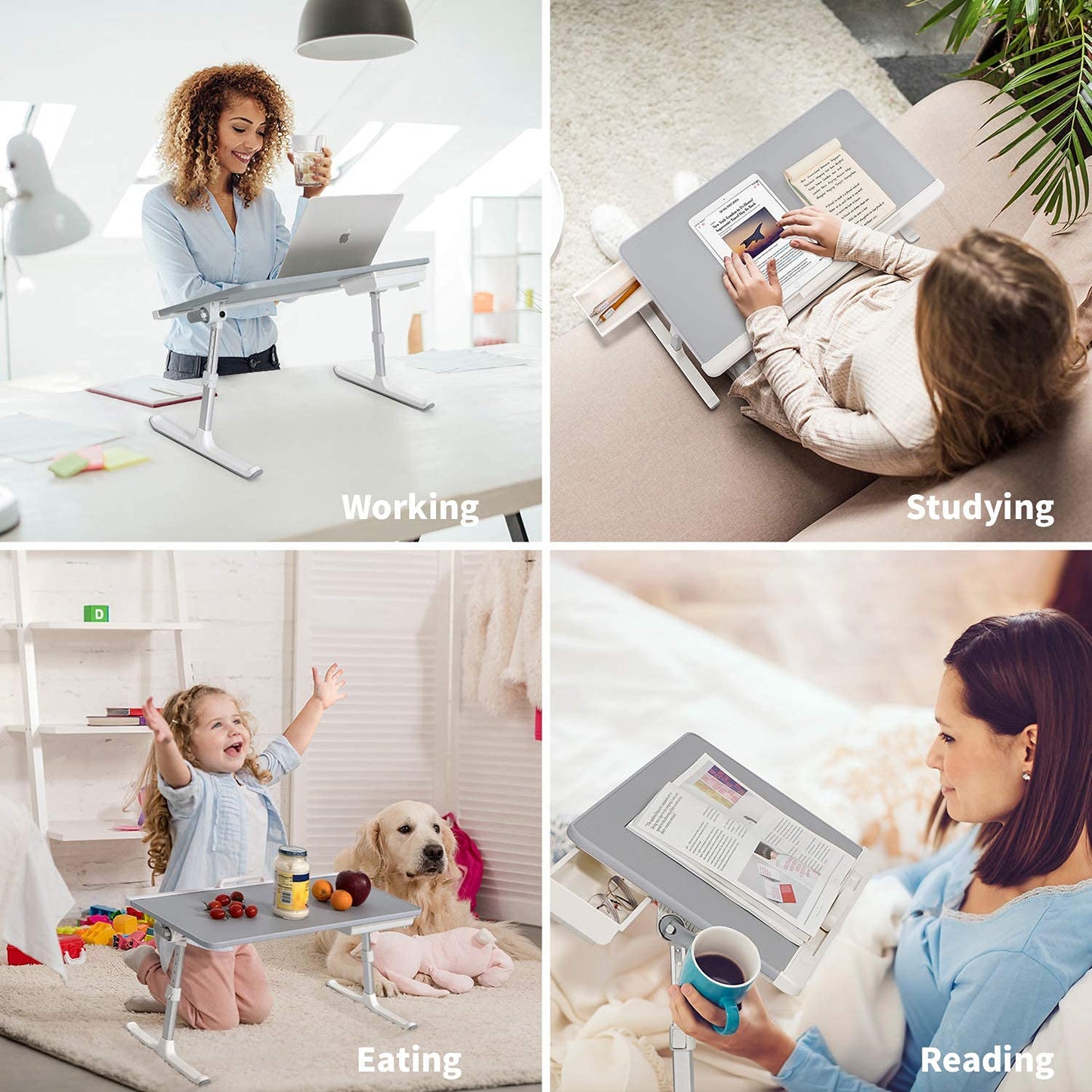 SAIJI Laptop Bed Tray Desk, Adjustable Laptop Stand for Bed,Foldable Laptop Table(Gray, Large)&Tablet Ipad Stand Holder, SAIJI Adjustable Phone Stand(Black)