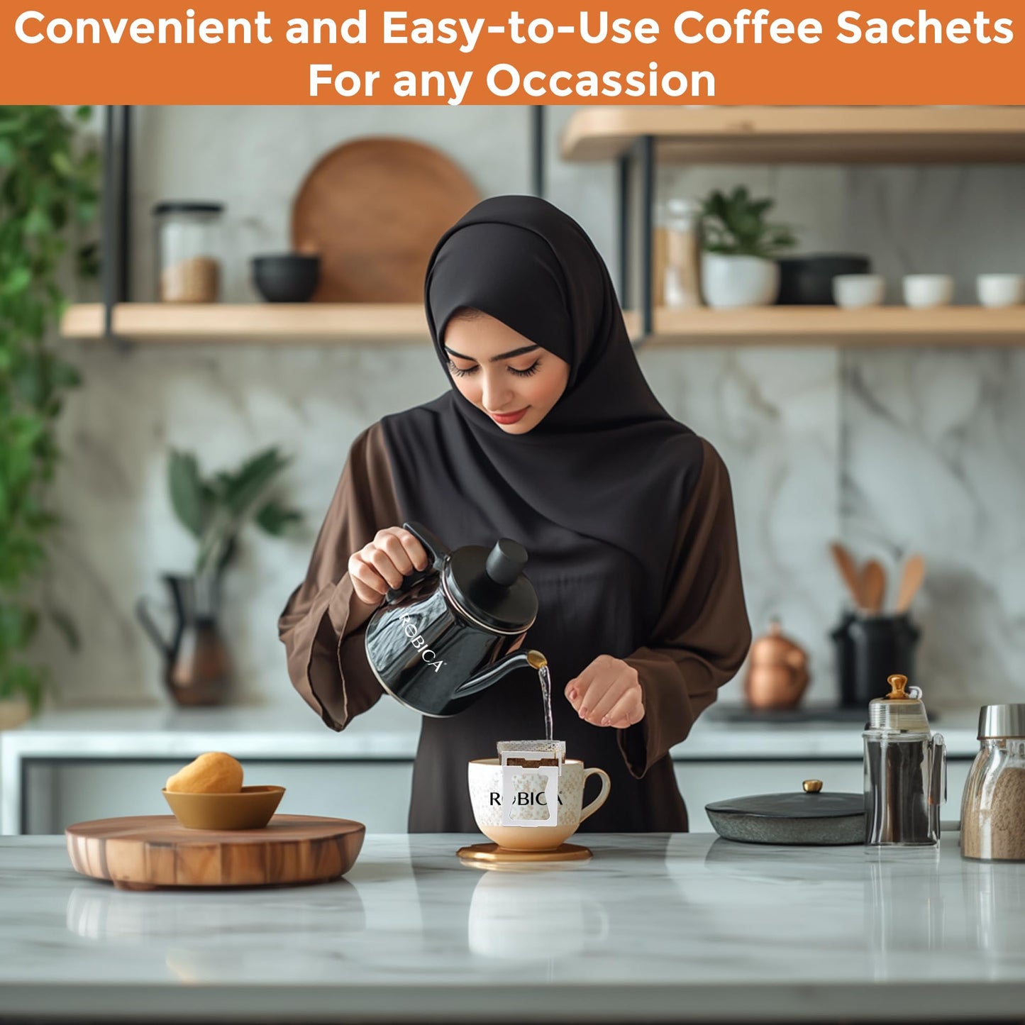 Robica Ethiopian Drip Coffee Bags, Medium Roast Single Origin Yirgacheffe Pour Over Coffee for Traveling and Office, 10 Sachets