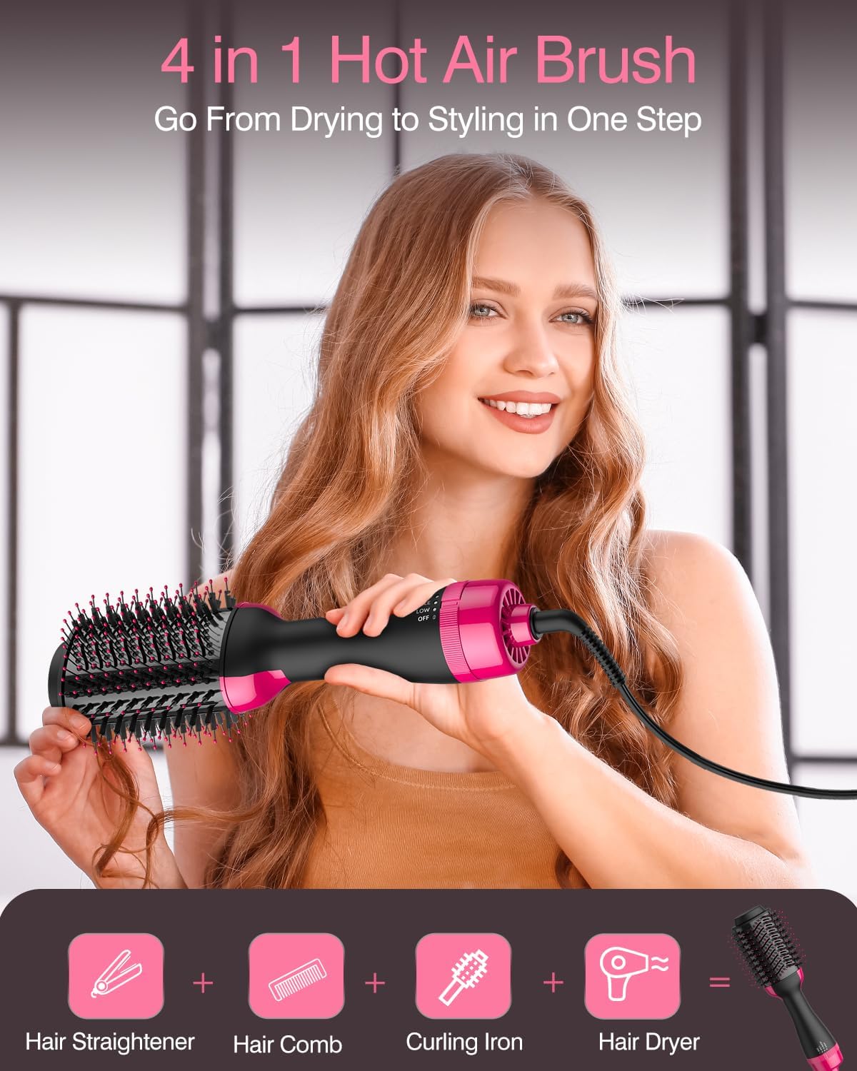 Hair Dryer Brush Blow Dryer Brush in One 4-in-1 Styling Tools Hair Dryer and Styler Volumizer Hot Air Brush for Drying Straightening Curling