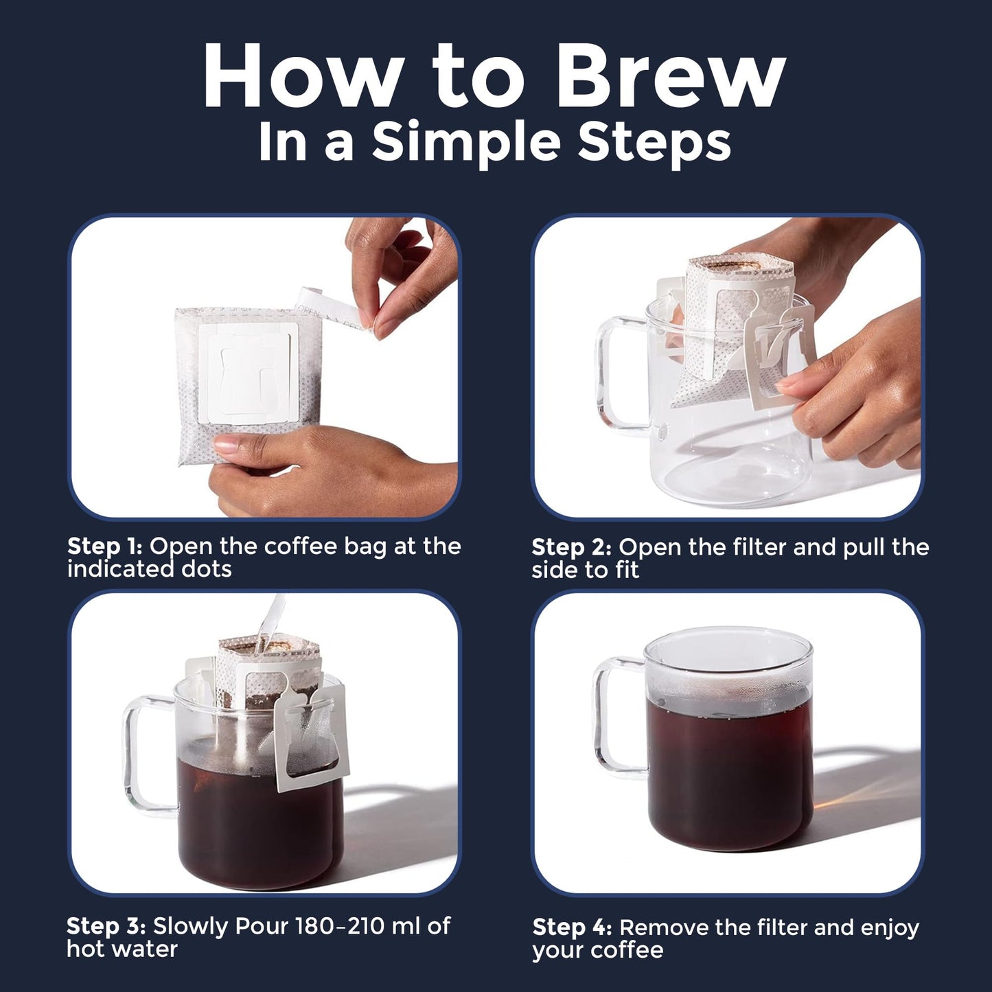 Robica Brazilian Drip Coffee Bags - Premium Arabica Ground Coffee - Single Serve Pour Over Coffee Pouches, Portable and Easy to Use Hand Drip Coffee for Camping, Travelling and Office, 5 Sachets