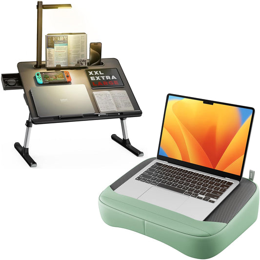 SAIJI Breathable Lap Desk for Laptop + Laptop Bed Tray Desk with LED