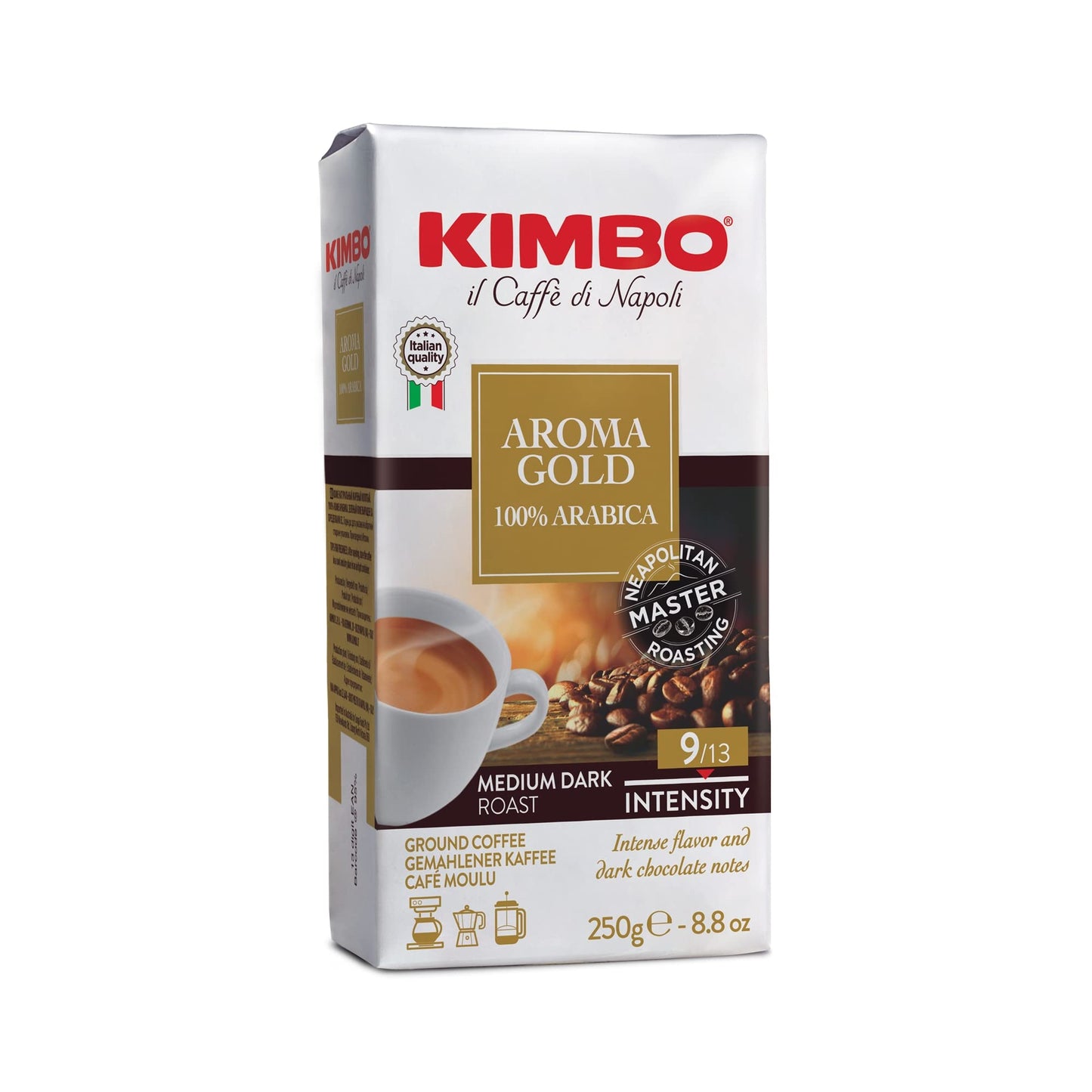Kimbo Aroma Gold 100% Arabica medium dark roast Ground Coffee 250g - Italy