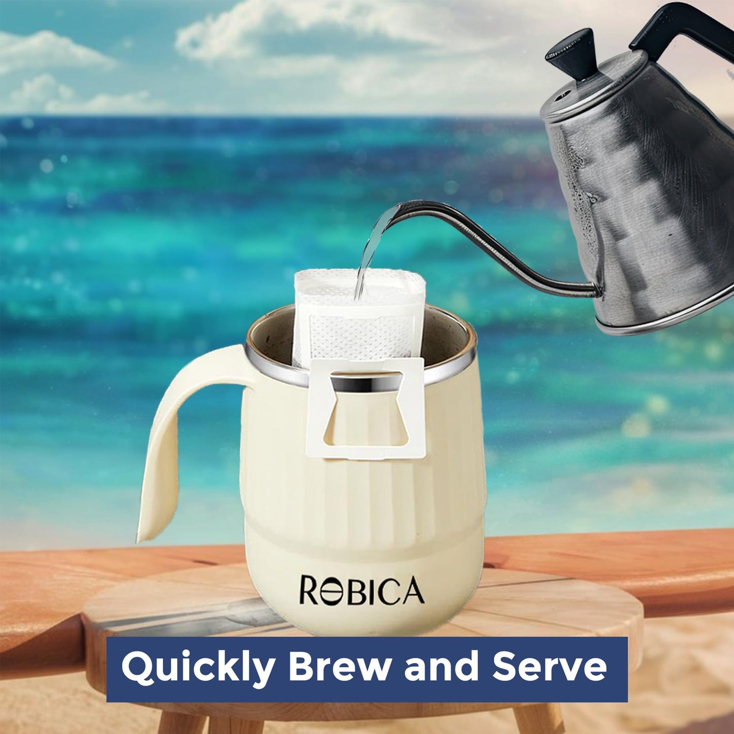Robica Brazilian Drip Coffee Bags - Premium Arabica Ground Coffee - Single Serve Pour Over Coffee Pouches, Portable and Easy to Use Hand Drip Coffee for Camping, Travelling and Office, 5 Sachets