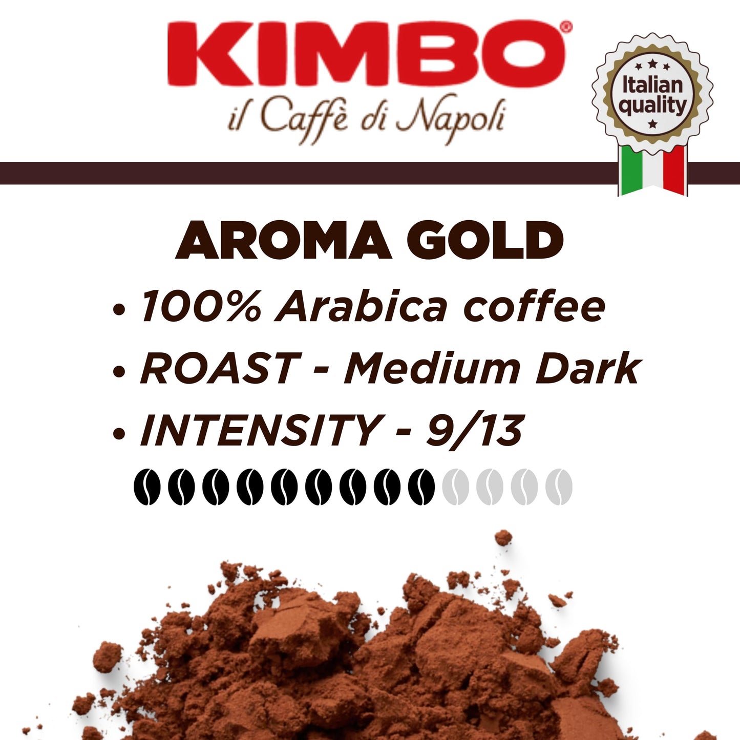 Kimbo Aroma Gold 100% Arabica medium dark roast Ground Coffee 250g - Italy