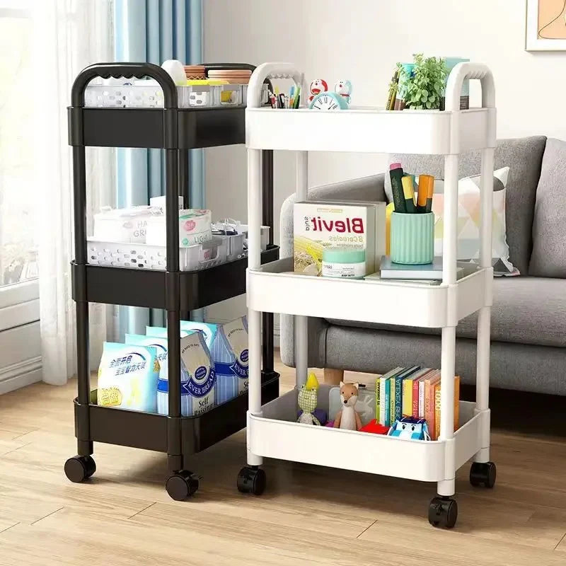 Round Tube Carbon Steel Rack with 3 Layers + Hanging Barrel, White – Durable and modern design for organized storage of clothes and accessories.