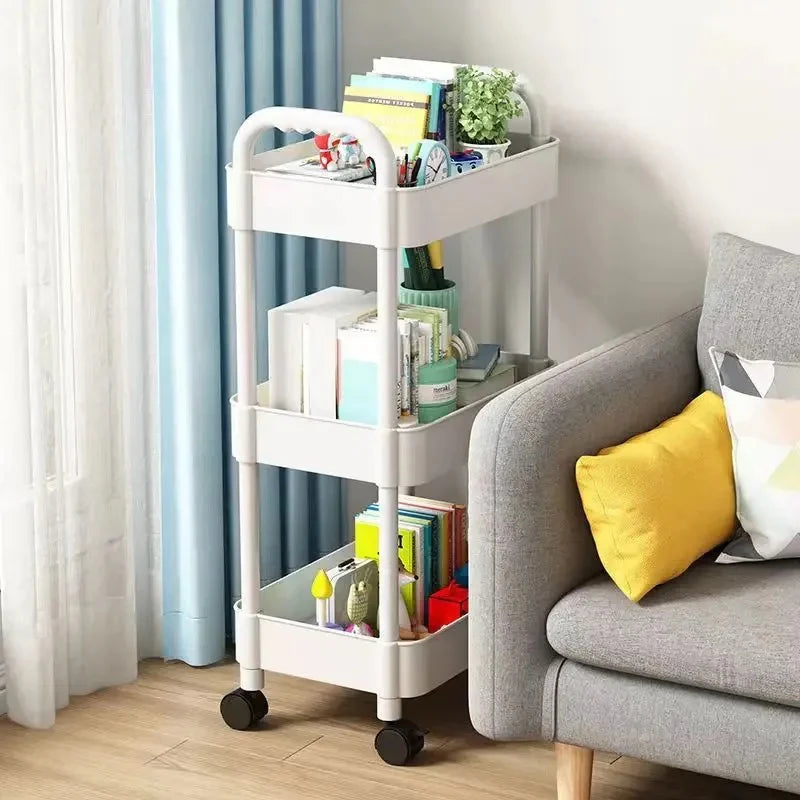Round Tube Carbon Steel Rack with 3 Layers + Hanging Barrel, White – Durable and modern design for organized storage of clothes and accessories.
