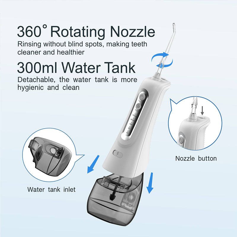 Water Flosser With 4 Modes, 6 Replaceable Jet Tips, 300ml USB Rechargeable Oral Irrigator for Teeth & Braces, IPX7 Waterproof, 1500 mah Battery